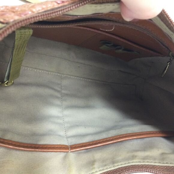 Brahmin Women Amira Hobo Shoulder Bag Leather Croc Embossed Brown Cream Metallic - Picture 13 of 14